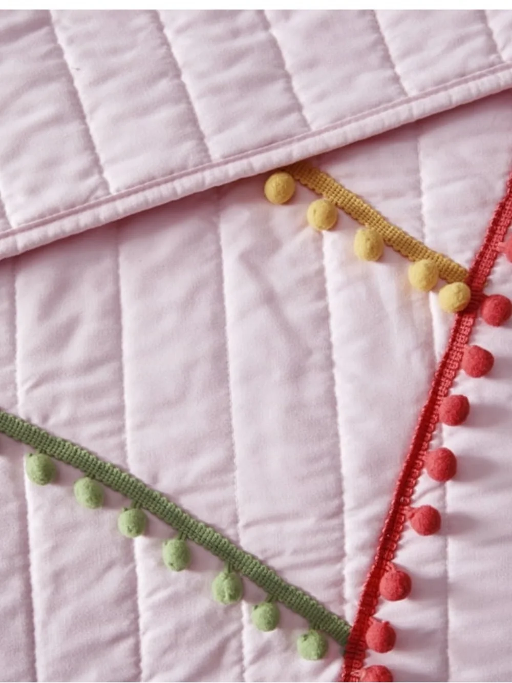 Pink Rainbow Pom Pom 4 Piece Coverlet Set